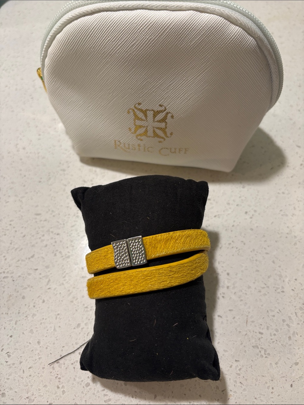 Rustic Cuff Yellow Double Wrap Leather Bracelet with Silver Clasp